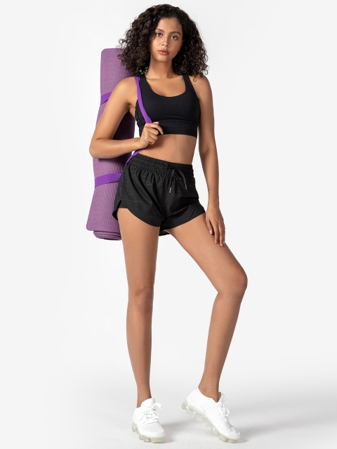 

URBANIC Women Black Printed High-Rise Sports Shorts