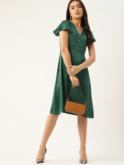 

DressBerry Women Green Self Design A-Line Dress