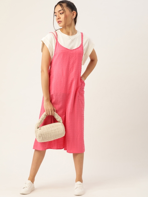 

DressBerry Pink Seersucker Culotte Jumpsuit