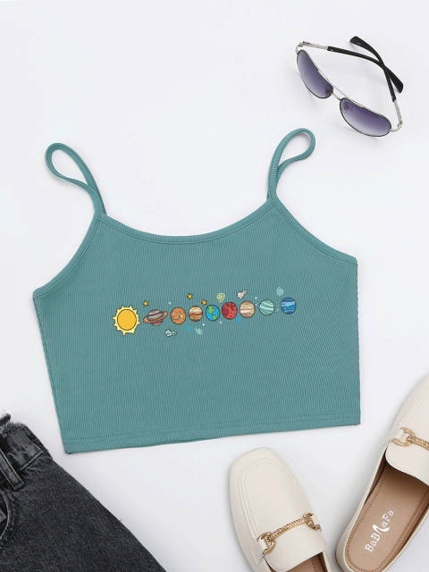 

URBANIC Green & Yellow Printed Fitted Crop Top