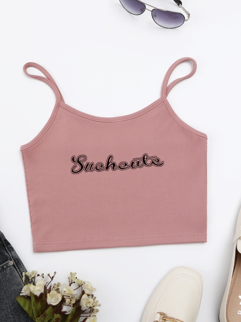 

URBANIC Pink & Black Printed Fitted Crop Top