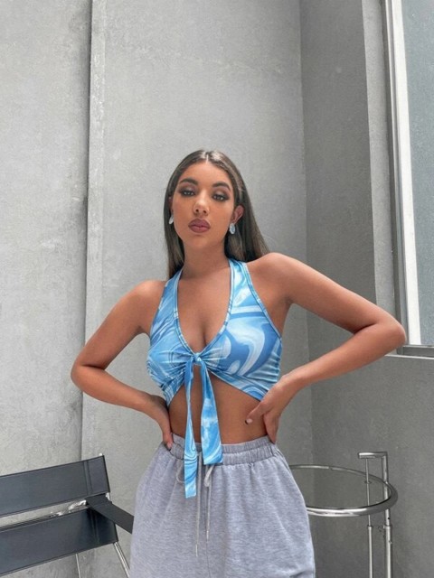 

URBANIC Women Blue Abstract Print Crop Bralette Top