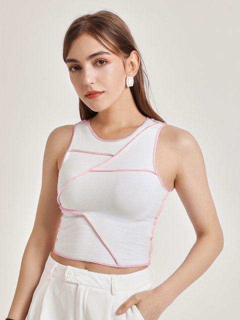 

URBANIC White Solid Pure Cotton Regular Crop Top