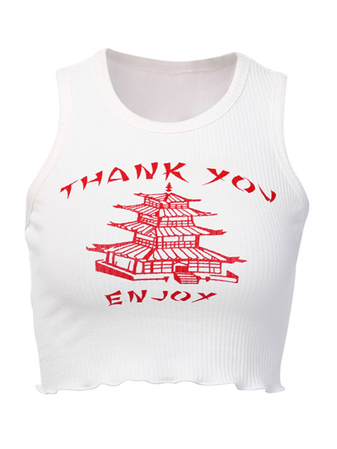 

URBANIC White & Red Typography Print Pure Cotton Regular Crop Top