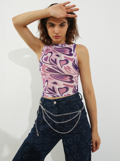

URBANIC Women Purple & Pink Printed Fitted Top