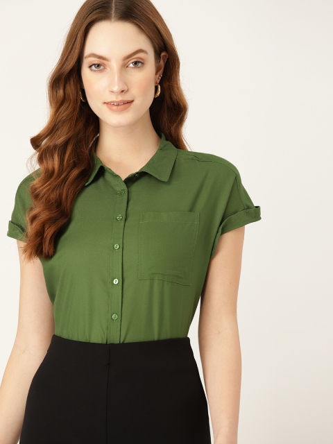 

DressBerry Women Olive Green Opaque Casual Shirt