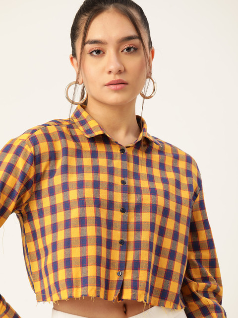 

DressBerry Women Yellow & Blue Pure Cotton Gingham Checked Casual Shirt