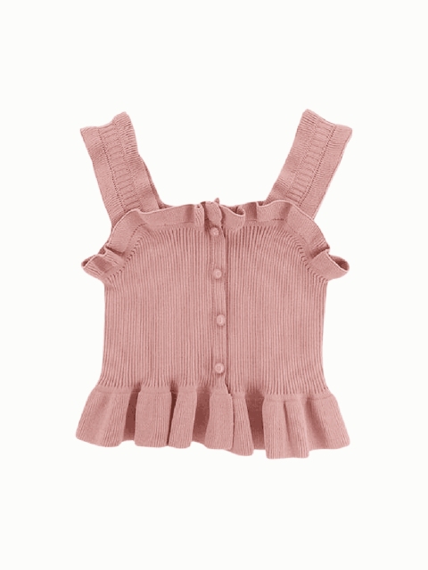 

URBANIC Dusty Pink Ribbed Ruffled Top