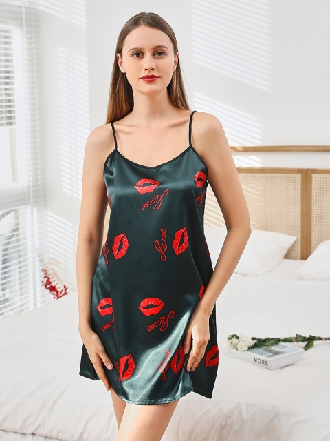 

URBANIC Women Olive Green Conversational Printed Nightdress