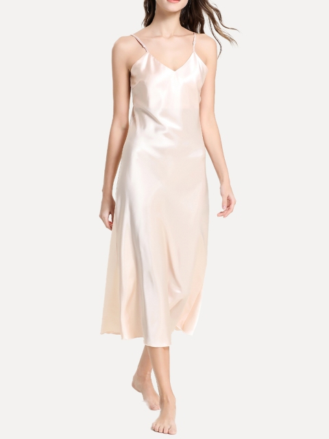 

URBANIC Cream-Coloured Solid Satin Finish Nightdress