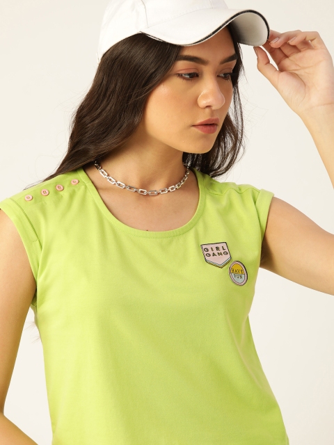 

DressBerry Women Lime Green Solid Extended Sleeves T-shirt