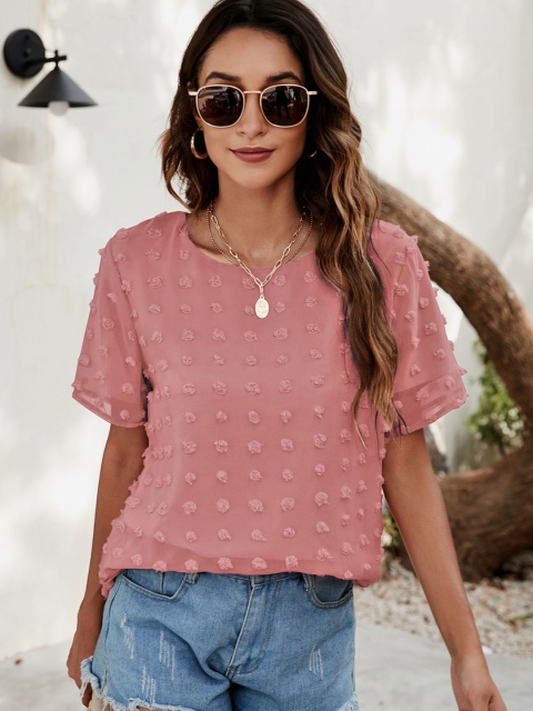 

URBANIC Pink Self-Design Regular Top