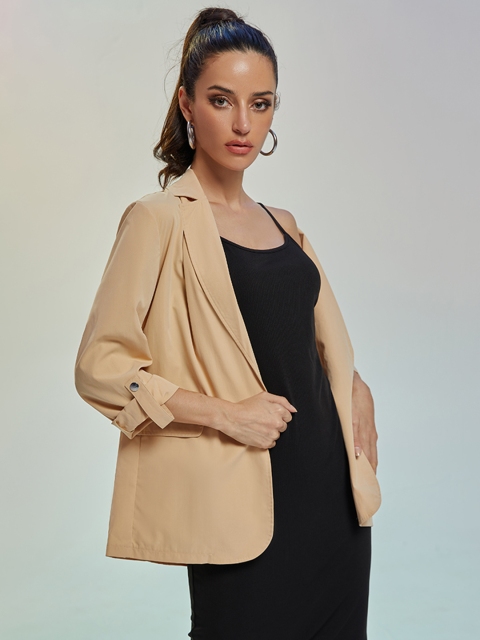 

URBANIC Women Beige Solid Relaxed Fit Open Front Blazer