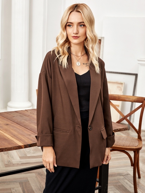 

URBANIC Women Brown Solid Single-Breasted Casual Blazer