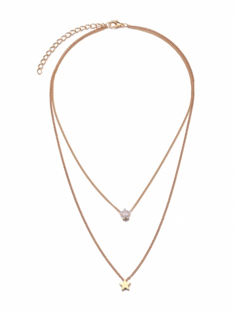 

URBANIC Gold-Toned Stone Studded Moon & Star Charm Detail Layered Necklace