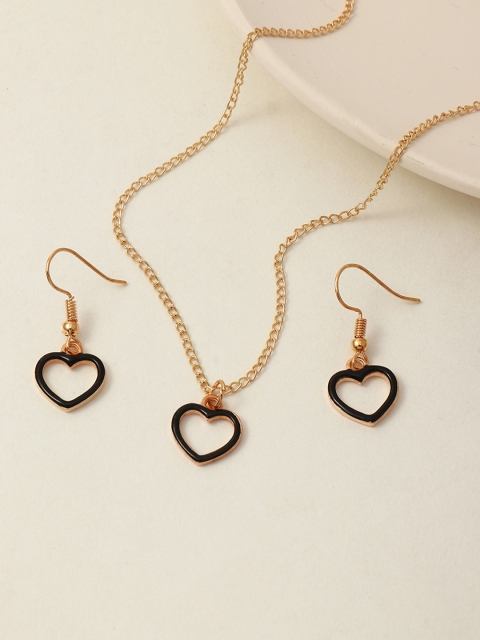 

URBANIC Gold-Toned & Black Heart Shaped Jewellery Set