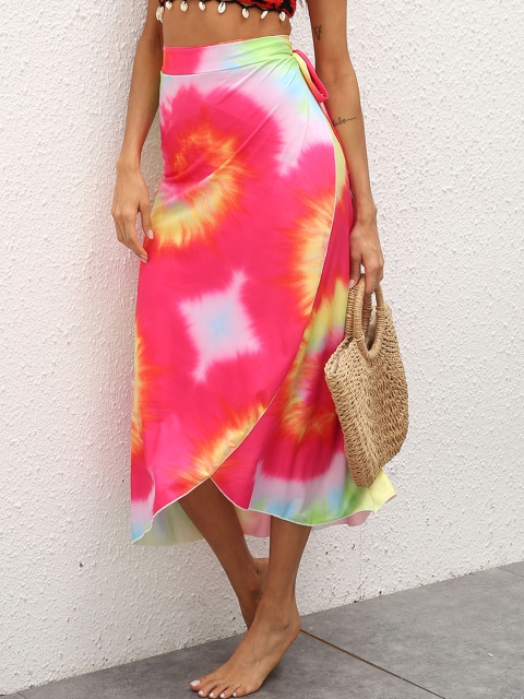 

URBANIC Pink & White Dyed Asymmetric Swim Bottom