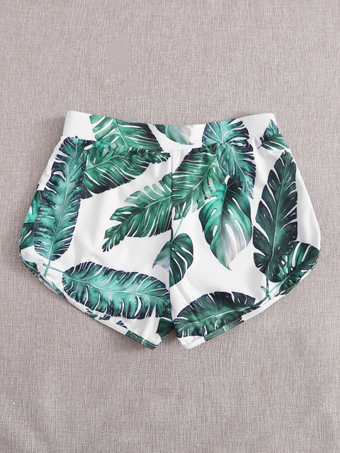 

URBANIC Women White & Green Tropical Printed Beach Shorts