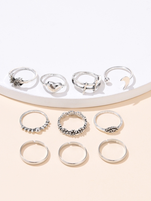 

URBANIC Women Set of 10 Silver-Toned Finger Rings