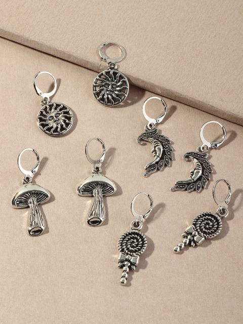 

URBANIC Set of 4 Silver-Toned Oxidised Drop Earrings