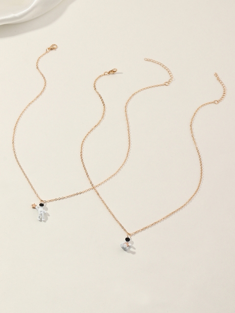 

URBANIC Set of 2 Gold-Toned & White Astronaut Shaped Necklaces