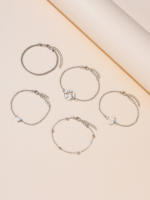 

URBANIC Women Set of 5 Silver-Toned Link Bracelets