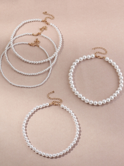 

URBANIC Set of 5 Off-White Beaded Necklaces