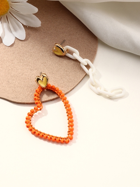 

URBANIC Orange & White Beaded Quirky Mismatch Drop Earrings