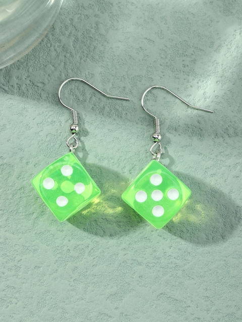 

URBANIC Green & White Enamelled Dice Drop Earrings