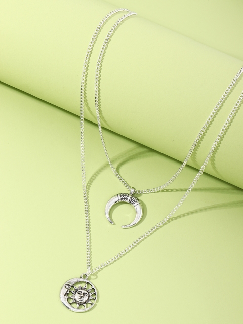 

URBANIC Silver-Toned Sun & Moon Layered Necklace