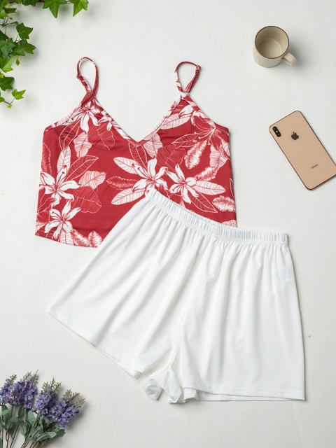 

URBANIC Women Red & White Printed Shorts Set