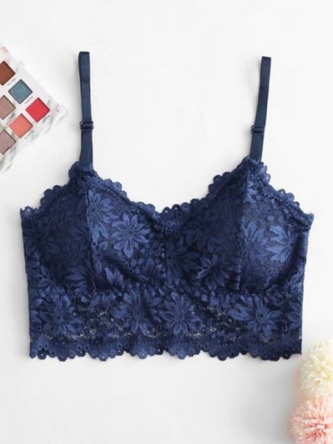 

URBANIC Navy Blue Lace Floral Push-Up Bra Lightly Padded