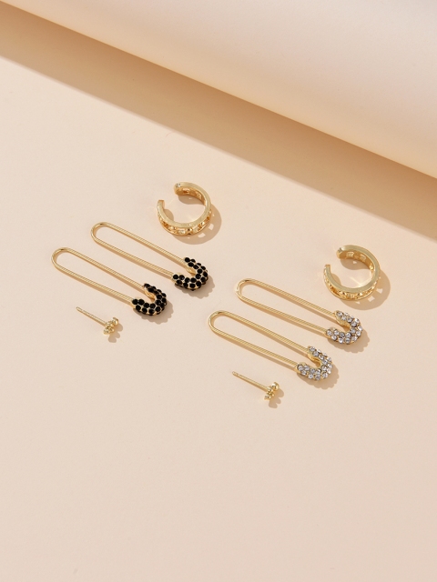 

URBANIC Gold-Toned Safety Pin Shaped Earrings with Ear Cuff and Stud