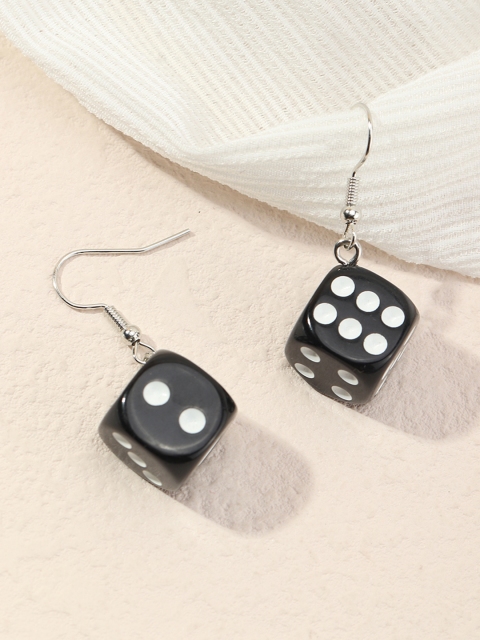 

URBANIC Black & White Enamelled Dice Drop Earrings