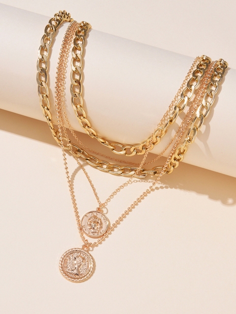 

URBANIC Gold-Toned Layered Necklace with Coin Shaped Charm Detail