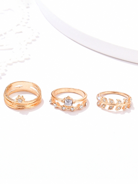 

URBANIC Set of 3 Gold-Toned Stone Studded Finger Rings