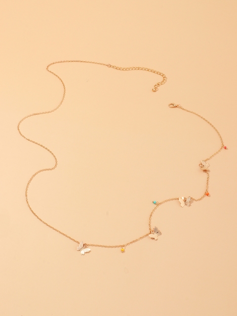 

URBANIC Gold-Toned & Pink Butterfly Charm Beaded Waist Chain