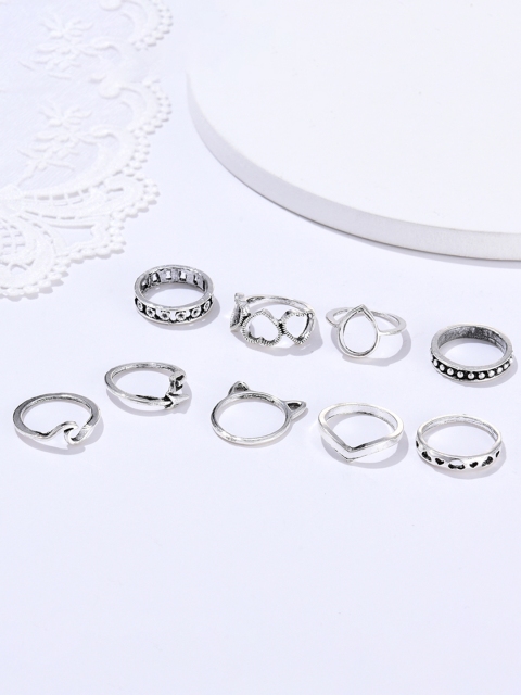 

URBANIC Set of 9 Silver-Toned Finger Rings