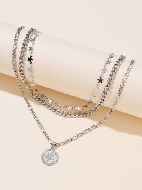 

URBANIC Set of 3 Silver-Toned Necklace