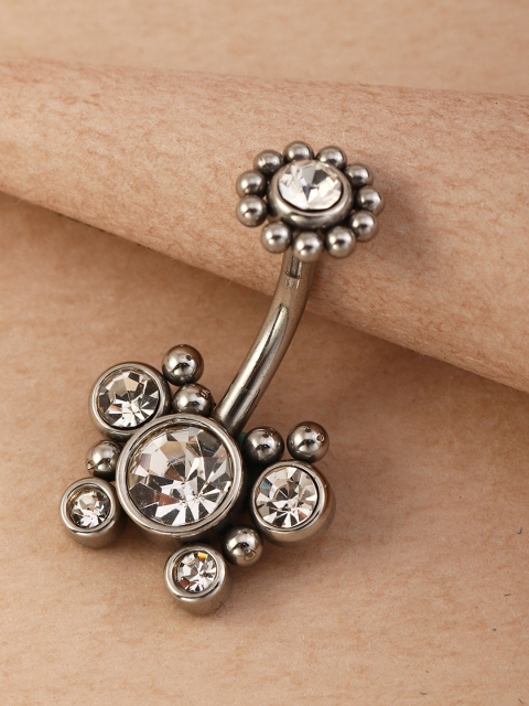

URBANIC Silver-Toned Stone-Studded Belly Ring