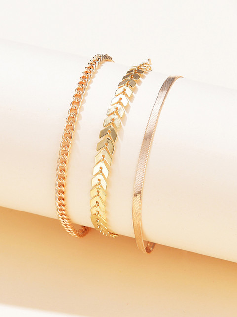 

URBANIC Women Set of 3 Gold-Toned Anklets