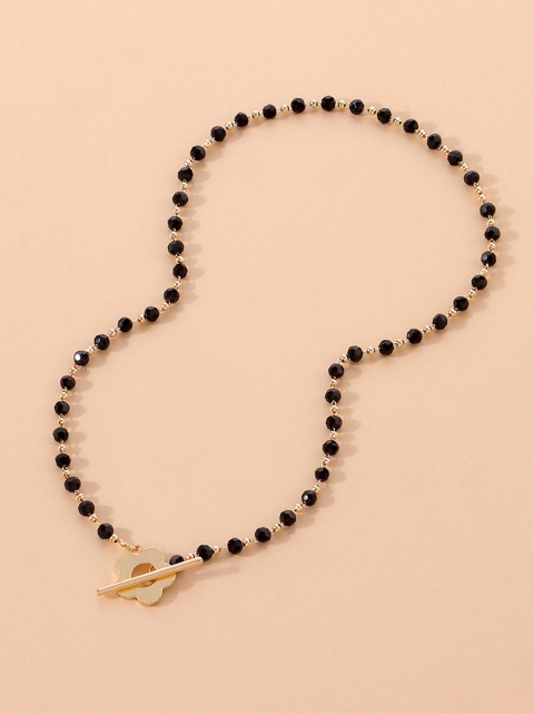 

URBANIC Black & Gold-Toned Beaded Necklace