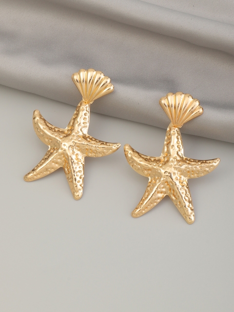 

URBANIC Gold-Toned Starfish-Shaped Hammered Effect Drop Earrings