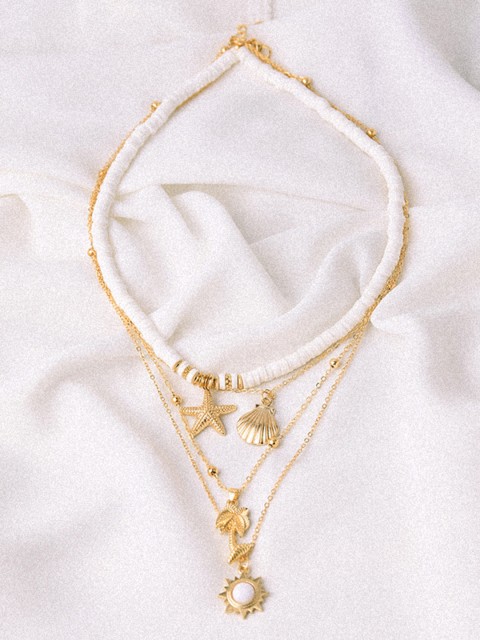 

URBANIC Gold-Toned & White Layered Necklace with Multiple Charm Details
