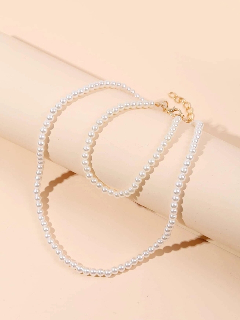 

URBANIC White & Gold-Toned Beaded Jewellery Set