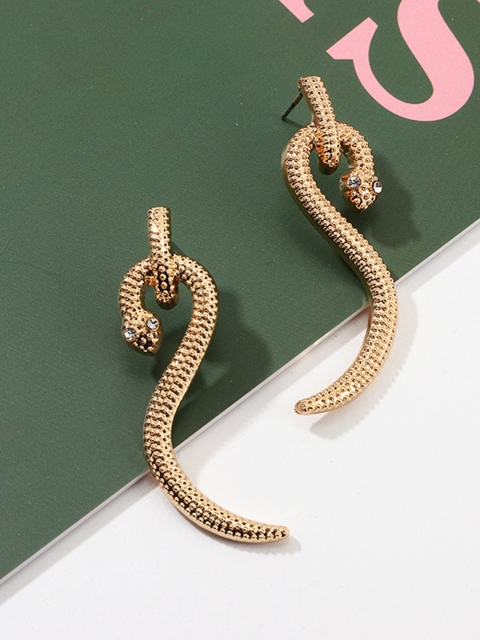 

URBANIC Gold-Toned Snake Shaped Stone Studded Drop Earrings