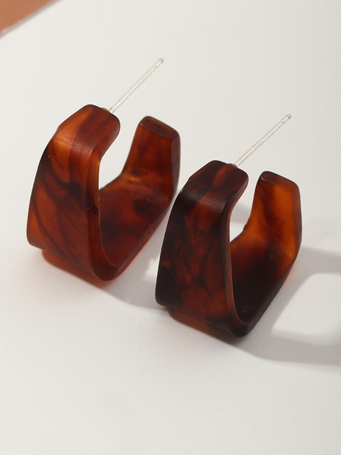 

URBANIC Brown Geometric Half Hoop Earrings