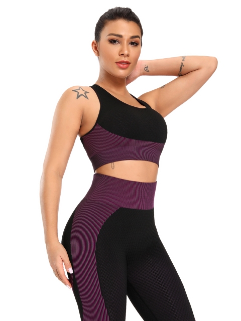

URBANIC Black & Purple Colourblocked Workout Bra Lightly Padded
