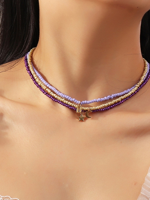 

URBANIC Set of 3 Beaded Necklaces, Purple