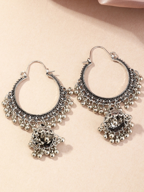 

URBANIC Silver-Toned Oxidised Dome Shaped Jhumkas
